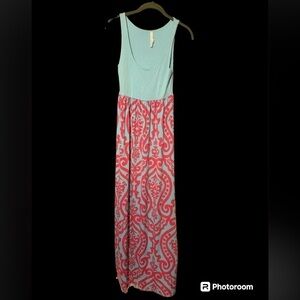 Bellamie small maxi dress cotton top with silky soft bottom EUC pink and blue